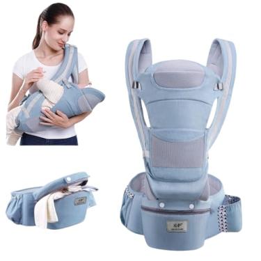 Imagem de Canguru Ergonômico para Bebê, Suporte Frontal e Lateral, Azul Claro, com Alças Ajustáveis e Bolso (azul)