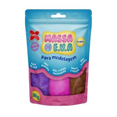 Imagem de Massa de EVA Para Artesanato Make+ 50g 5 Cores (Branco, Rosa, Marrom, Vermelho, Roxo)