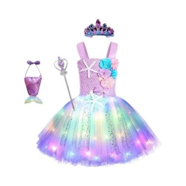 Imagem de Vestido De Festa Infantil Roxo De Sereia Com Luzes LED Tema Marinho Es