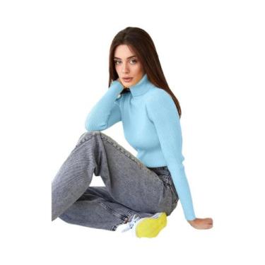 Imagem de Suéter Feminino De Gola Alta Em Malha Macia E Quente, Ajuste Slim, Ver