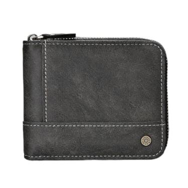 Imagem de Carteira universal casual preta horizontal de couro liso com grande capacidade, design horizontal preto casual com encaixe, padrão tecido, couro liso, espaçosa