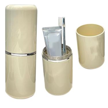 Imagem de AUNMAS Suporte de Escova de Dentes de Viagem, Caixa Organizadora de Pasta de Dente Portátil de Plástico Com Capa para Academia, Negócios, Acampamento, Escola (Cor Creme)