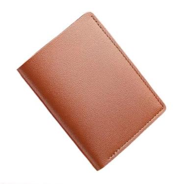 Imagem de Carteira feminina de couro genuíno com dobra dupla/tripla - Suporte minimalista para cartão de crédito com bloqueio de RFID e bolso para moedas, Marrom, Casual