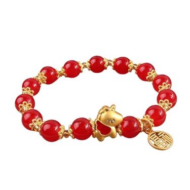 Imagem de Fuqimanman2020 Pulseira de cavalo de ano novo chinês de 2026 Fengshui com contas vermelhas boa sorte pulseira de ouro com pingente de cavalo, Medium, Zinco, Sem Pedra Preciosa
