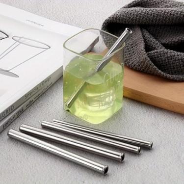 Imagem de Conjunto reutilizável de canudos de aço inoxidável, 2 peças, canudos, reutilizáveis, bebidas, leite, chá, café, escova de limpeza de canudos de aço inoxidável