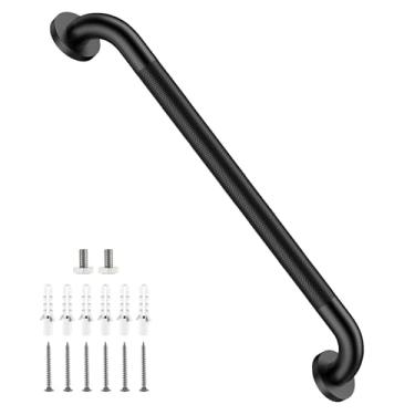 Imagem de Barra de apoio preta fosca de 61 cm, barra antiderrapante iHansee para banheiro com textura serrilhada, corrimão de segurança de aço inoxidável para banheira, guidão de chuveiro de montagem na parede