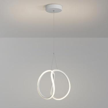 Imagem de Luminária pendente geométrica linear, com faixa de metal branco e cúpula de silicone, lustre LED moderno, luminárias de suspensão para restaurantes, luminárias pendentes de design simples.