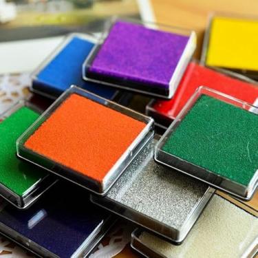 Imagem de 4 peças fofas almofadas de tinta artesanais à base de óleo DIY para carimbos de borracha tecido scrapbook decoração de casamento almofada de carimbo de impressão digital (amarelo)