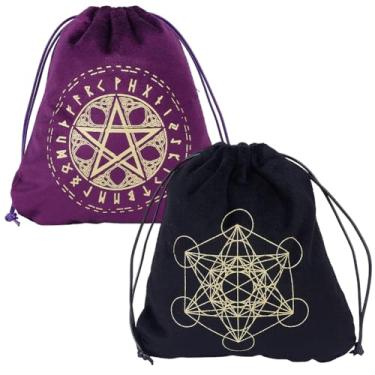 Imagem de CREATCABIN Bolsa de armazenamento de cartas de tarô de veludo, bolsas de dados, cordão pentáculo, runa, joias, sacos de embalagem de presente para cartões de tarô, joias de cristal, dados, presente