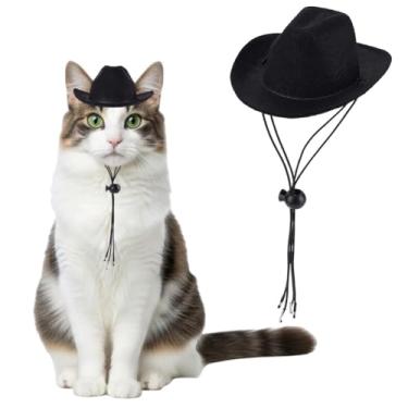 Imagem de GORGECRAFT Chapéu de cowboy de gato preto, mini chapéus para animais de estimação, pequeno, estilo ocidental, feltro, decorativo, cachorrinho, fantasia, fantasia, fantasia, festa de Halloween