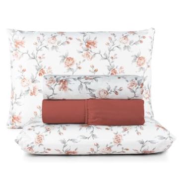 Imagem de Jogo de Cama Casal 4 Peças Micropercal 200 Fios Toque Aveludado com Elástico e Fronhas(Nápolis,Casal)