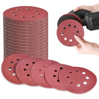 Imagem de 100 X Lixas Disco Grão 5 Polegadas 125mm 8 Furos Lixadeira Politriz Ka