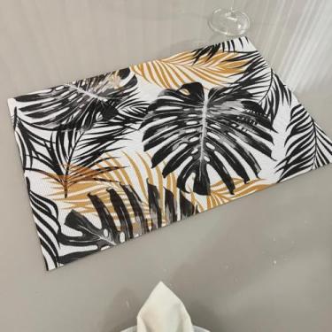 Imagem de Jogo Americano Mesa Posta Impermeável Redondo ou Retangular para Jantar e Eventos – Kit 4 ou 6 Lugares Decorativo Luxo (36. Floral Preto,4 Unidades)