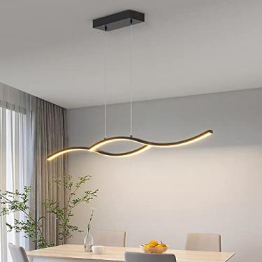 Imagem de Luminária pendente LED moderna para mesa de jantar, preta, 100 cm, com intensidade regulável e altura ajustável, ideal para cozinha e escritório.