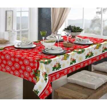 Imagem de Toalha de Mesa Linhão Rústica Oxford - Estampada, 4, 6 e 8 Lugares, Durável e Elegante para Cozinha ou Sala de Jantar(Sinos de Natal,2,20x1,40)