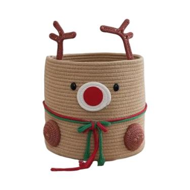 Imagem de Cesta de tecido, cesto de brinquedo de rena de Natal | Cesta de algodão de 30 x 27 cm, para entrada, cozinha, sala de jogos, armário doméstico, berçário