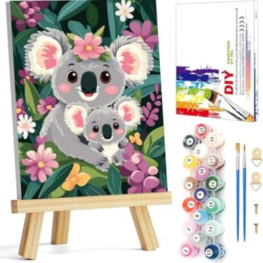 Imagem de Arttoplus Kit de pintura por números para crianças com moldura, pintura de coala por números para crianças de 8 a 12 anos com cavalete de madeira, pintura a óleo de animais DIY fácil por número