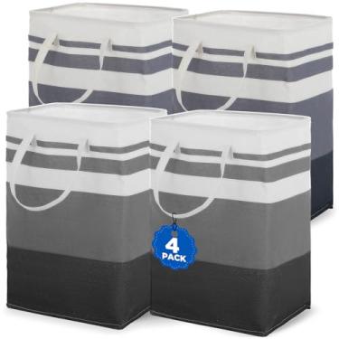 Imagem de Pacote com 4 cestos de roupa suja dobrável, cestos de roupa grandes de 80 L com alças, cesto de roupa à prova d'água, cestas de roupa dobráveis para organizador de roupas (2 cores)