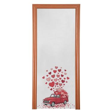 Imagem de ATTX Capa de porta da frente com corações de caminhão de dia dos namorados - decoração de férias de tecido elástico lavável para festas, casa, decoração de porta da frente, 36 x 98 polegadas (291)