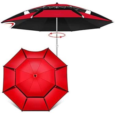 Imagem de Guarda-chuva De Praia Portátil 6,5/7 Pés Resistente Ao Vento À Prova De Vento Poste De Alumínio UV 50+ Proteção Revestimento De PU Com Âncora De Areia Para Pátio De Praia Jardim Ao Ar Livre,Vermel