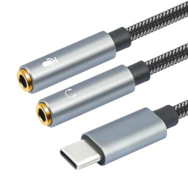 Imagem de REXUS Cabo de áudio estéreo USB C Y divisor USB C macho para 2 fêmeas para fone de ouvido, adaptador divisor de fone de ouvido, cabo auxiliar de extensão compatível com celular e laptop nova versão