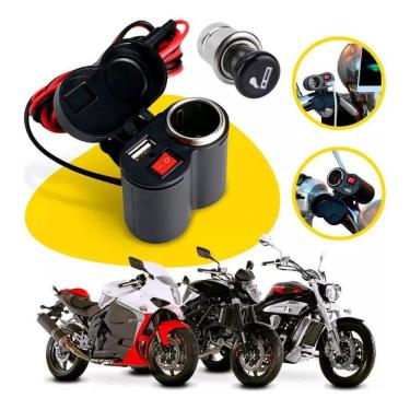 Imagem de Tomada 12V Usb Moto Carregador Celular Adaptador Isqueiro
