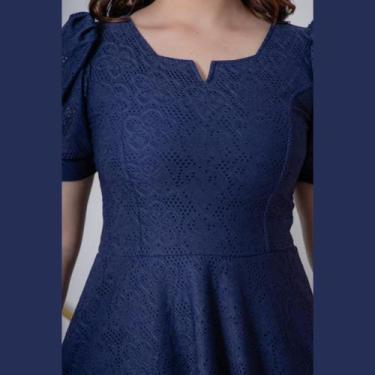 Imagem de Vestido midi feminino com babadinho manga bufante. - Bia Modas, M, Ros