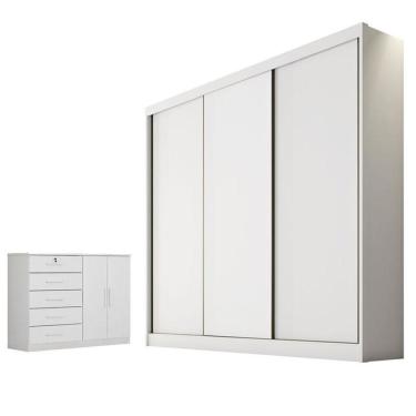 Imagem de Guarda Roupa Casal Logan Com Nicho E Cômoda Seul Neve - Novo Horizonte