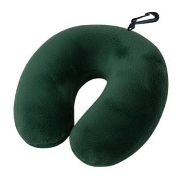 Imagem de Almofada de Pescoço para Viagem com Suporte Cervical, Enchimento Silicone Antialérgico, Tecido Fleece Macio, Zíper e Mosquetão Portátil (VERDE)