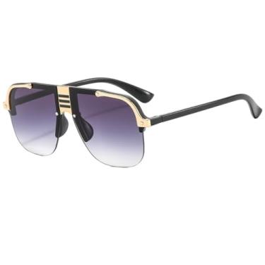 Imagem de HPIRME Óculos sem aro, unissex, tamanho grande, estilo retrô, armação reta, proteção UV400 (preto e cinza)