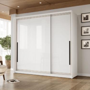 Imagem de Guarda Roupa Roupeiro 3 portas de correr 4 gavetas Valência Branco Politorno Móveis