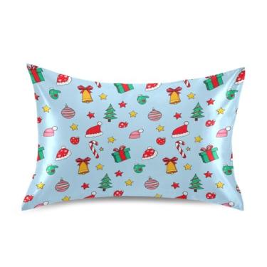 Imagem de Wassud Fronha de cetim padrão natalino para cabelo e pele fronhas de seda macia King Size respiráveis com fecho de envelope