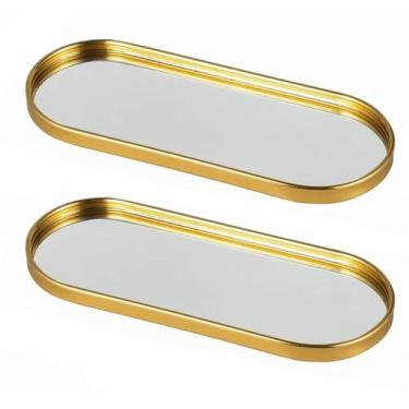 Imagem de 2un Bandeja Decorativa Vidro c/ espelho metal dourado oval - Rio Tijuc
