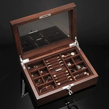 Imagem de Caixa de joias grande de madeira, colar de madeira, brinco, organizador de relógio, estojo de armazenamento de joias, caixa organizadora de joias