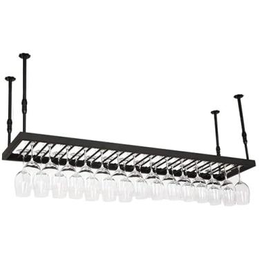 Imagem de HHHJQFAAT Rack de vinho suspenso - rack de vidro de vinho pendurado em estilo industrial, rack de vinho doméstico arte de ferro criativa, rack de copo de vinho de cabeça para baixo/marrom/80 x 35 cm