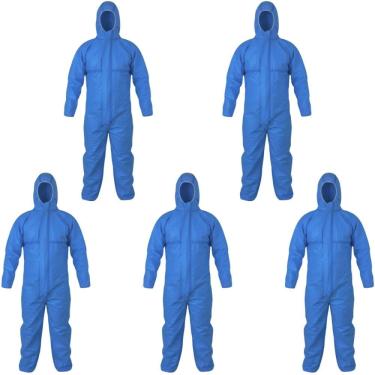 Imagem de Kit 5 Macacão de Segurança Com Capuz Descartável TNT Proteção Química Covertech 200 Volk