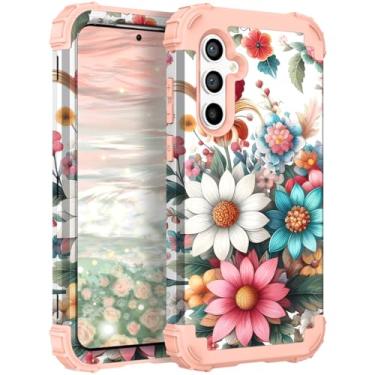 Imagem de TEECOVER Capa para Samsung Galaxy S25 Plus, resistente à prova de choque, proteção total de plástico rígido + capa protetora de borracha de silicone macio para Galaxy S25 Plus de 6,7 polegadas, flores