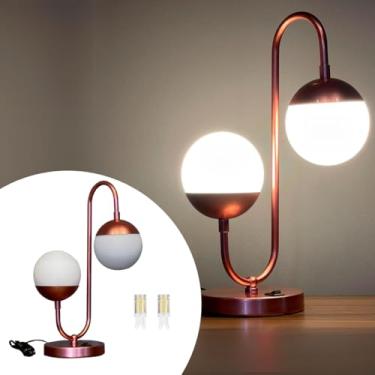 Imagem de Luminária de Mesa Abajur Jabuticaba Jennifer Duplo Globo 10cm Lampada Branco Quente Estrutura Alumínio com Acabamento em Pintura Eletrostática (Rose Gold Envernizado Brilhoso)