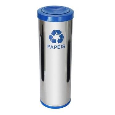 Imagem de Lixeira De Aço Inox 50l Com Tampa Plastica Meia Esfera Azul - jsn