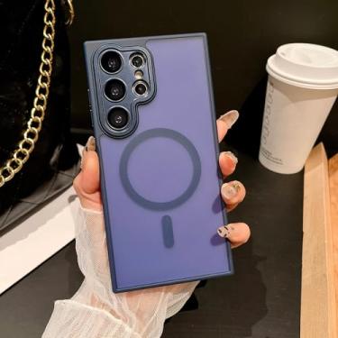 Imagem de Capa transparente fosca para carregamento sem fio para Samsung S25 S24 S23 Fe Plus Ultra Frosting Bumper à prova de choque (para Galaxy S23+/Azul Marinho)