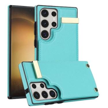 Imagem de Capa carteira para Samsung Galaxy S26/S26 Plus/S26 Ultra, capa de couro elegante com padrão de lichia, porta-cartão de órgão e suporte (azul, S26 Ultra)