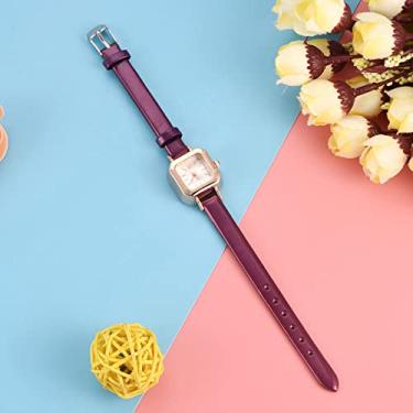 Imagem de ZJchao Relógio de Pulso Feminino Elegante de Quartzo Elegante Analógico Com Pulseira de PU Caixa de Metal Quadrada Relógio de Pulso para Mulheres Meninas Uso Diário Casual Festa de (Roxa)