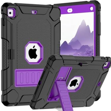 Imagem de BMOUO Capa para iPad 6ª 5ª geração (9,7 polegadas, 2018/2017), capa protetora à prova de choque para iPad 9,7 com suporte/suporte de lápis integrado para iPad 6ª/5ª geração, Air 2, preto e roxo