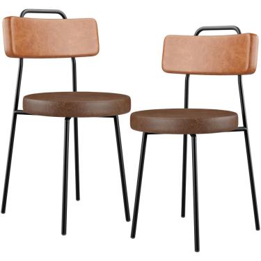 Imagem de Kit 02 Cadeiras Decorativas Estofada Para Sala Jantar Barcelona L02 Couríssimo Camel Marrom - Lyam