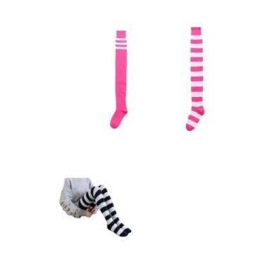 Imagem de Meias De Algodão Femininas Acima Do Joelho Com Padrão Listrado Colorid