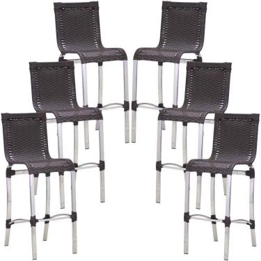 Imagem de Conjunto De 6 Banquetas Haiti Em Alumínio Para Cozinha Trama Tabaco