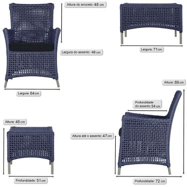 Imagem de Jogo Sofá 2 Poltronas E Mesa Igapó Fendi E12 Trama Original Azul