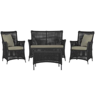 Imagem de Jogo Sofá E 2 Poltronas E Mesa Igapó Preta E8 Trama Original Preto