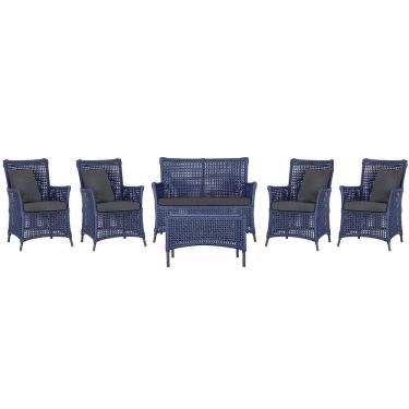 Imagem de Jogo Sofá 4 Poltronas E Mesa Igapó Preta E11 Trama Original Azul