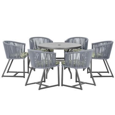 Imagem de Mesa E 6 Cadeiras E Noronha Preto E5 Trama  Prata